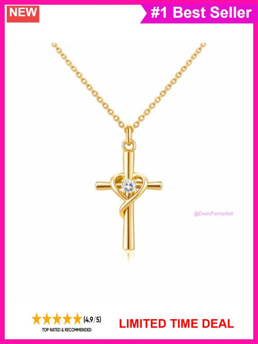 14K Gold Cross Necklace for Women Heart Pendant Chain Adjustable
